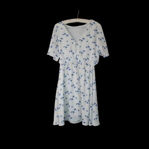Blue & White Floral Mini Dress S Garden Fairy Easter